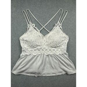 No Boundaries White Lace Cami Top Smocked Back Peplum Babydoll Large 11-13